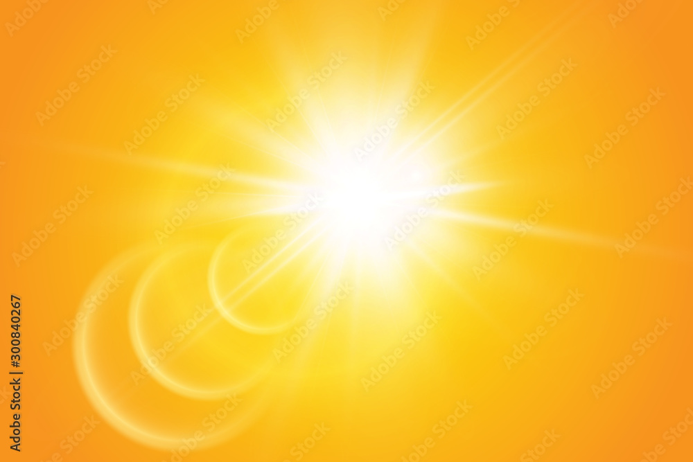 Warm sun on a yellow background. Leto.bliki solar rays - obrazy, fototapety, plakaty 