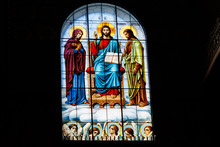 Stained Glass Window Depicting Jesus, Virgin Mary And St. John The Baptist