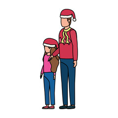 Poster - father and daughter with christmas hats characters