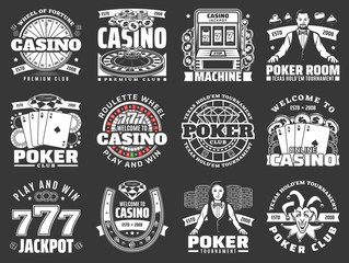 Wall Mural - Poker club and casino, gambling game icons