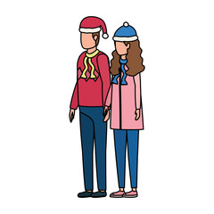 Poster - young lovers couple with christmas hat characters