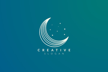 Vector design of a crescent moon with bright golden minimalist and modern stars