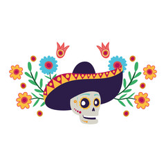 Poster - mariachi skull with flowers comic character