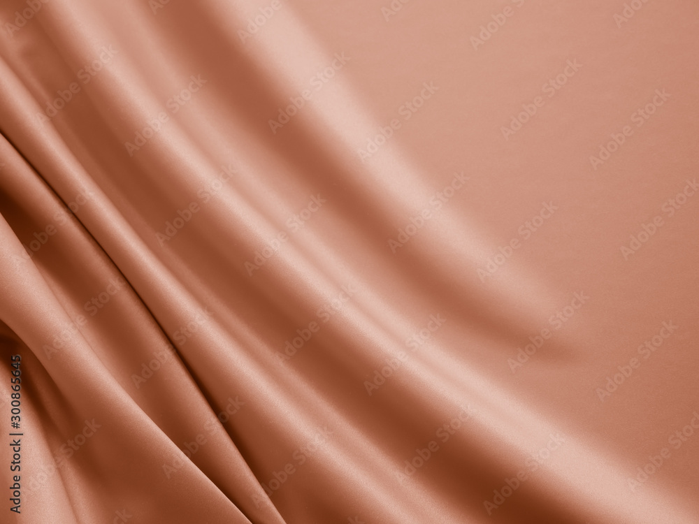 Beautiful smooth elegant wavy beige / light brown satin silk luxury cloth fabric texture, abstract background design. Copy space. - obrazy, fototapety, plakaty 