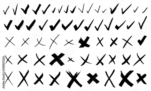 Doodle check marks set. Poster Mural XXL