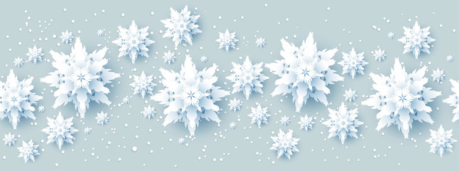 Fotobehang - Realistic paper cut snowflakes banner