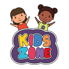 Poster - cute little interracial girls with kids zone lettering