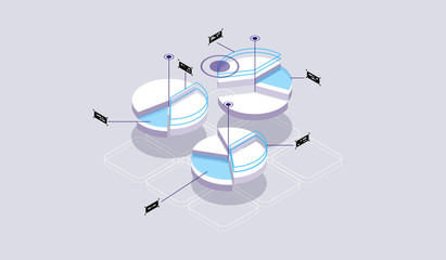 Isometric design concept virtual reality and augmented reality. software development and programming. Computation of big data center, quantum computer isometric vector technology