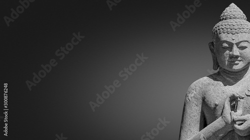 Fotomural Ancient monument of praying in asana Buddha isolated at gradient grey background