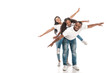 © LIGHTFIELD STUDIOS - cheerful african american family imitating flying with outstretched hands on white background