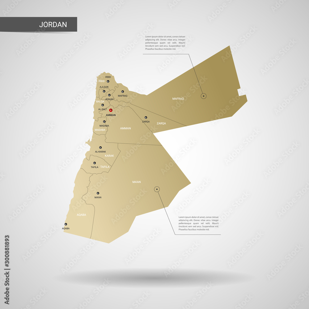 Stylized vector Jordan map. Infographic 3d gold map illustration with ...