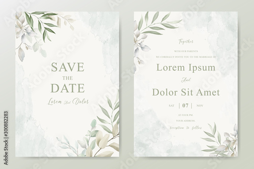 Fotografía Watercolor Wedding Invitation template card With Beautiful Foliage