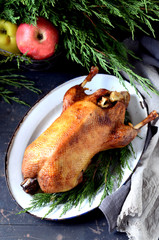 Wall Mural - Traditional Christmas baked duck with apples