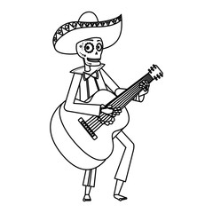 Poster - mariachi skull playing guitar comic character