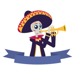 Poster - mariachi skull playing trumpet comic character