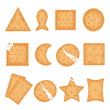Crunchy Cracker Cookies Flat Vector Illustrations Set