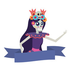 Poster - katrina skull with floral hair decoration comic character