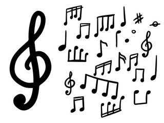 Set of musical notes. Doodle musical notes. Vector Isolated Objects