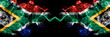 South Africa vs South Africa, African smoky mystic flags placed side by side. Thick colored silky abstract smoke flags concept