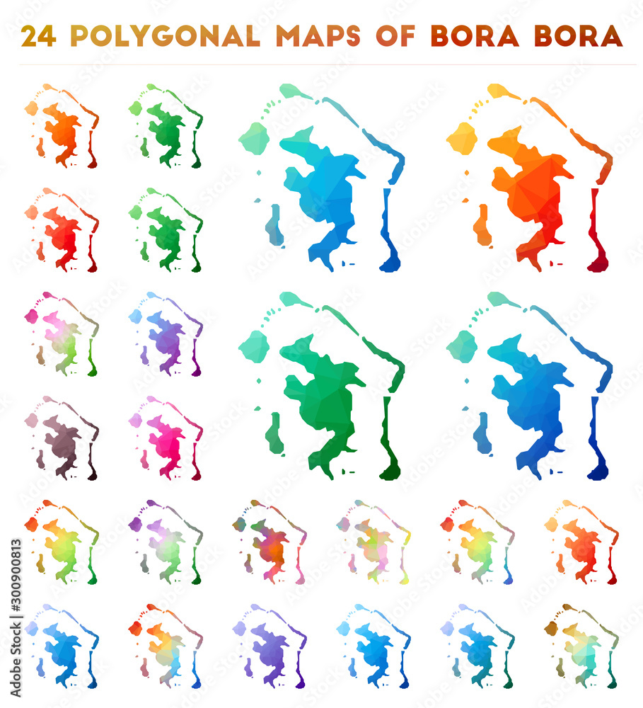 Vector de Stock Set of vector polygonal maps of Bora Bora. Bright ...