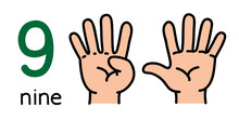 9. Kid's Hand Showing The Number Nine Hand Sign.