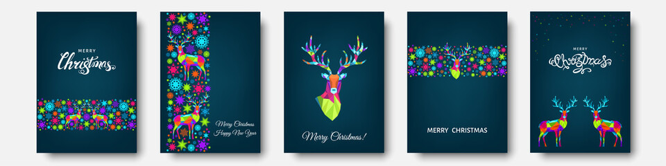 Colorful Christmas  reindeer and  snowflakes.