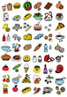 A set with 54 colorful food and drinks