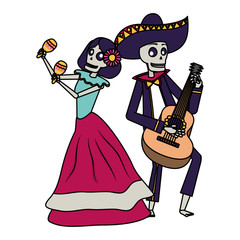 Wall Mural - catrina and mariachi skulls playing maracas and guitar