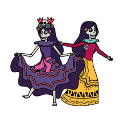 Sticker - mexican katrinas skulls dancing characters