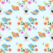 cute cartoon bird and flowers pattern.