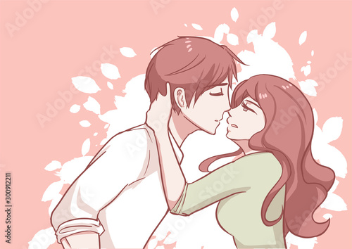 couple-kissing-woman-grab-man-neck-pull-down-to-her-face-romantic-sweet-pastel-vector-illustration-in-concepts-cute-kawaii-anime-manga-style-relationship-and-valentine-in-love