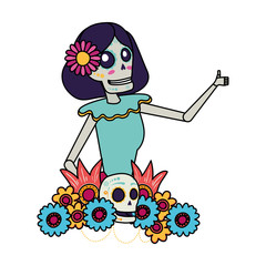 Sticker - katrina skull with floral hair decoration comic character