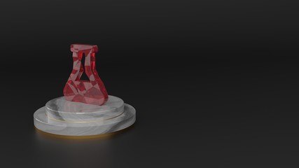 3D rendering of red gemstone symbol of flask icon