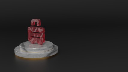 3D rendering of red gemstone symbol of suitcase rolling icon