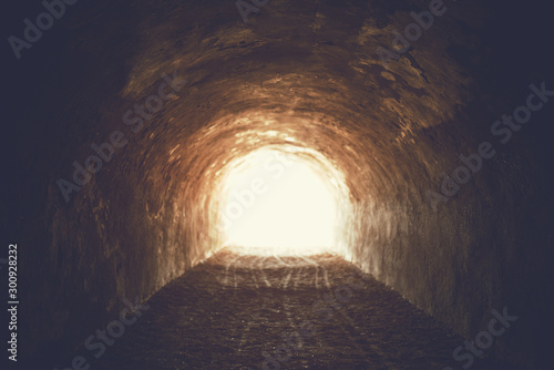 arch tunnel of bomb shelter in nuclear explosion moment in selective focus Tableau sur Toile