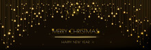Christmas Banner Design With Glittering Golden Lights Curtain