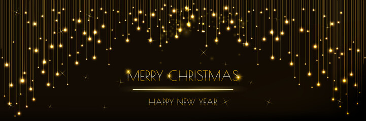 Wall Mural - Christmas banner design with glittering golden lights curtain