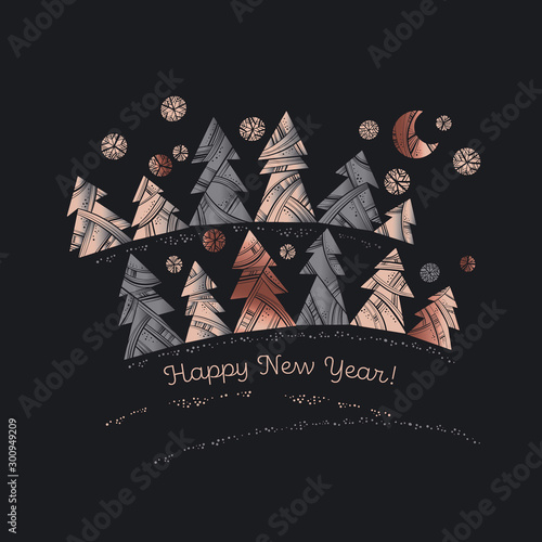 Black and gold abstract xmas tree card