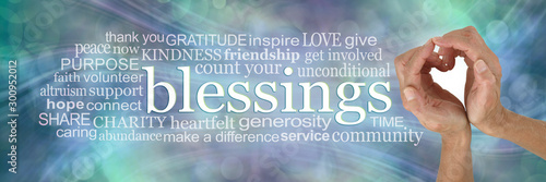 Fotografía Sending you my heart felt Blessings Word Cloud - female hands making a heart sha