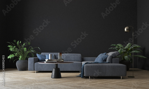 Modern interior living room design and black wall pattern texture background Poster Mural XXL