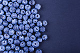 Top view photography blueberries stack on black background. Copyspace for your text design