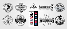 Set Of Barbershop Vector Vintage Hipster Logo Illustration Design