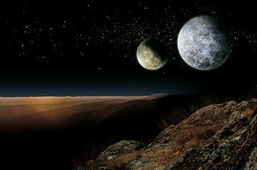 Wall Mural - alien planet two moons