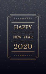 Wall Mural - golden Happy new year 2020 in vertical with glitter on black color background