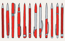 Vector Drawing Of Set Of Various Drawn Pens And Pencils
