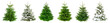 Set of 6 studio shots of fresh gorgeous fir trees in lush green for Christmas, without ornaments, isolated on pure white 