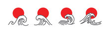 Japan Wave And Red Sun Vector Illustration