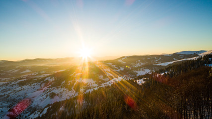 Aerial view beautiful landscape of winter hills