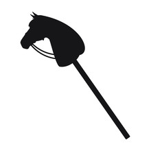 Vector Flat Black Riding Hobby Horse Toy Silhouette Isolated On White Background