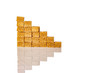 Cane sugar lined with steps on a white background with reflection symbolizes the level of sugar